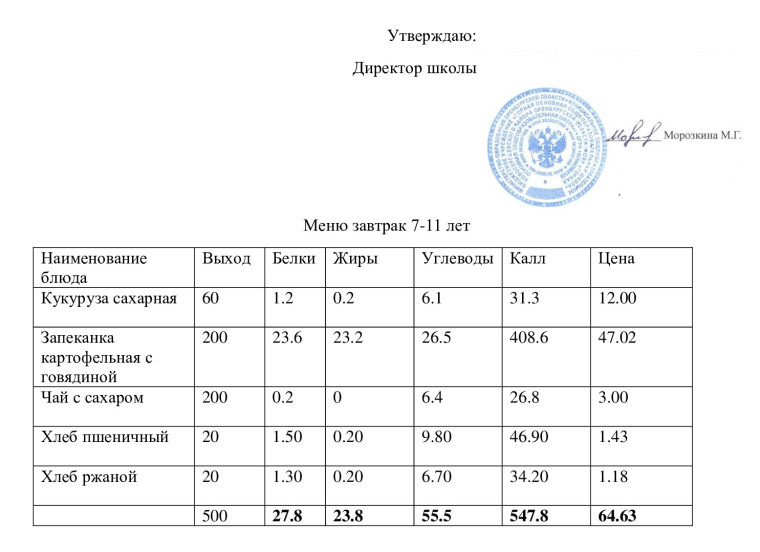 Меню завтрак 26.12.2024.